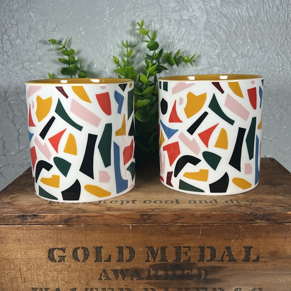Room Essentials Multicolor Mugs with Gold Handles Mosaic Design 16 oz Mugs NWT - Picture 4 of 12
